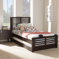 Baxton Studio HT1704-Espresso Brown-Twin-TRDL Sedona Modern Classic Mission Style Dark Brown-Finished Wood Twin Platform Bed with Trundle